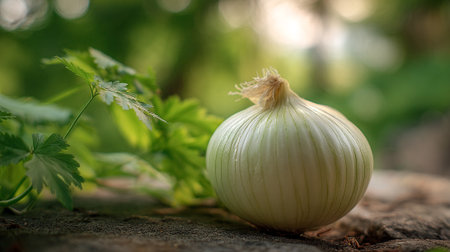 Onion on a wooden background. Onions are used for cooking.の素材