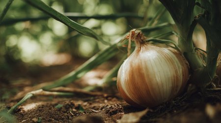 onion on the ground in the garden,vintage color toneの素材
