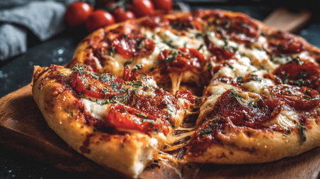 Pizza Margherita with mozzarella cheese, tomatoes and herbsの素材