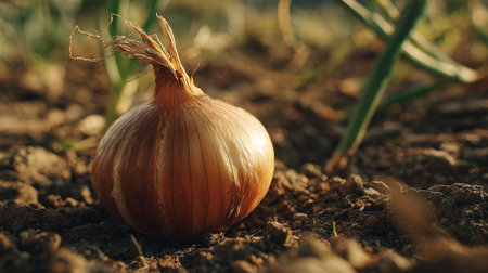 Onion in the field. Selective focus. Shallow depth of field.の素材