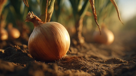Onion on the field. Close-up. Selective focus.の素材