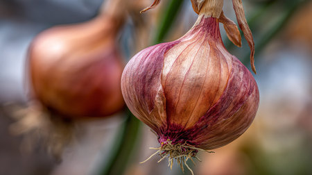 Close up of onion bulbs with selective focus, shallow depth of fieldの素材