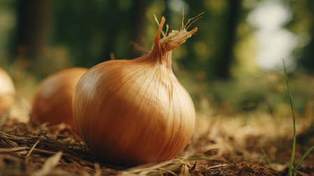 Onion on the ground in the forest. Selective focus.の素材