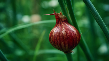 Onion flower on a green background. Shallow depth of field.の素材
