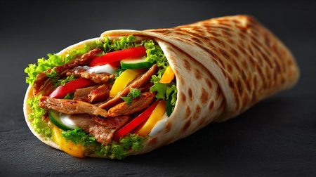 Doner kebab - grilled meat and vegetables in tortillaの素材