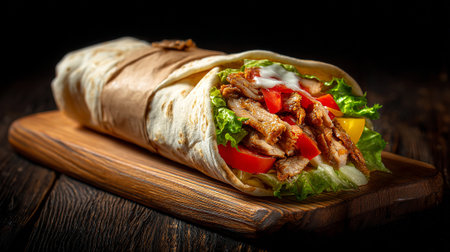 Doner kebab - grilled meat wrapped in lavash breadの素材