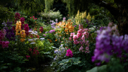 Vibrant Flowers in a Lush Garden with a Natural, Serene Ambianceの素材