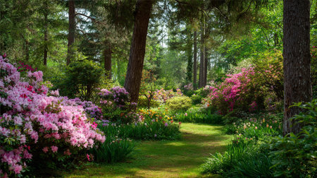 Enchanted Woodland Path: A Breathtaking Vista of Pink and Green Abundanceの素材