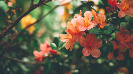 Delicate Peach Azalea Blossoms: A Floral Springtime Display of Beautyの素材