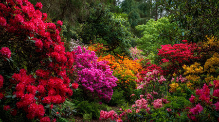 Blooming Rhododendrons Displaying Richness of Colors in a Peaceful Natural Sceneryの素材