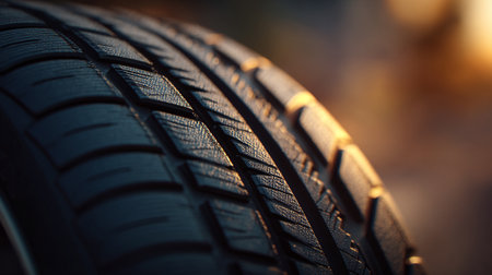 Car tire close-up, selective focus, shallow depth of fieldの素材