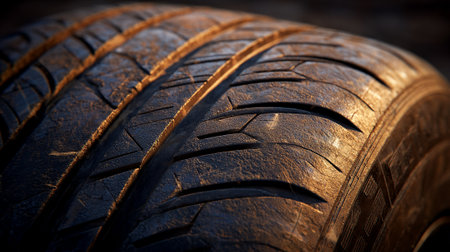 Closeup of car tire texture with shallow depth of field. Toned.の素材