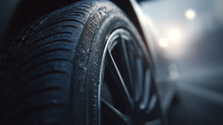 Car tires close-up on a blurred background. Selective focus.の素材