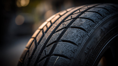 close up of car tire on blurred background. Selective focus.の素材