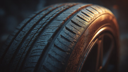 Close up of a car tyre. Selective focus. Toned.の素材