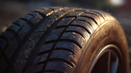 Closeup of car tyre with selective focus and shallow depth of fieldの素材