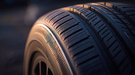 Close up of car tire. 3d illustration. Selective focus.の素材