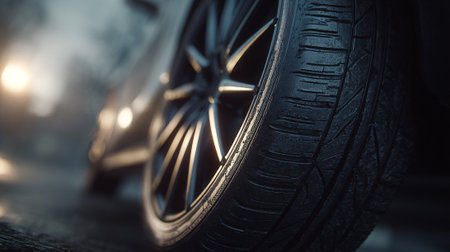 Close-up of a car wheel. 3D Rendering.の素材