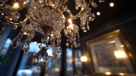 Luxury crystal chandelier in the room. Selective focus.の素材