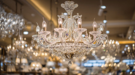 Luxury crystal chandelier in the interior of the storeの素材