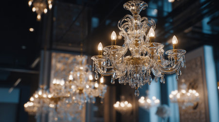 Luxury crystal chandelier in the interior of the roomの素材