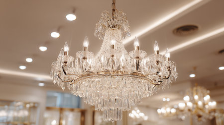 Chrystal chandelier in luxury hotel, close-upの素材