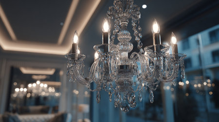 Chrystal chandelier with candles in the interior of the roomの素材