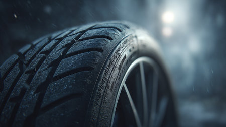 Car tires on the road in the rain. 3d rendering.の素材
