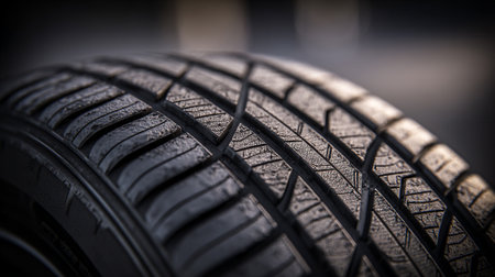 Car tire close-up with shallow depth of field. Selective focus.の素材