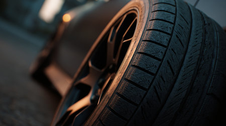 Close up of car tires. Toned image with shallow depth of field.の素材