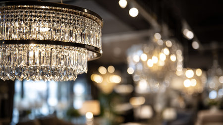 Chrystal chandelier on the background of the interior of the restaurantの素材