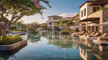 Swimming pool in luxury hotel resort. Bali island, Indonesiaの素材