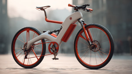 3d render of a bicycle on the street in the city.の素材