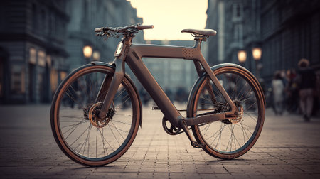 Bicycle in the city at sunset. Vintage style toned pictureの素材