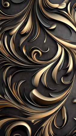 3D render of abstract fractal background with gold and black elementsの素材