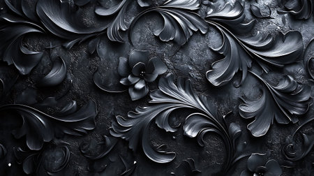 abstract black background with floral pattern. 3d rendering, 3d illustration.の素材