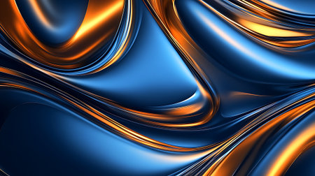 abstract metallic background with smooth lines in blue, orange and yellow colorsの素材