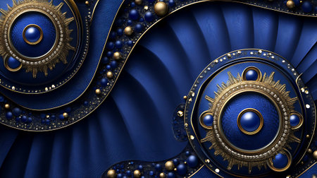 Abstract blue background with golden ornament. 3D illustration. 3D rendering.の素材