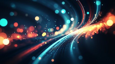 Futuristic technology wave background design with lights and bokehの素材