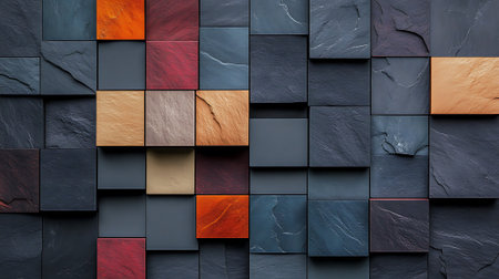 3d illustration of a wall made of multicolored marble tilesの素材
