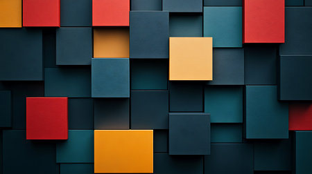 Abstract geometric background with colorful square tiles. 3d render illustration.の素材