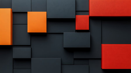 Abstract background of black and orange cubes. 3d render illustration.の素材