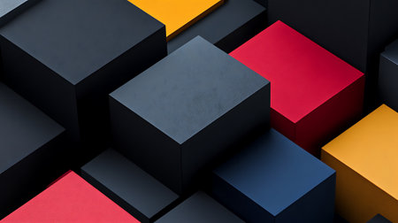 Abstract 3d rendering of geometric shapes. Cubes in empty space. Futuristic background design.の素材