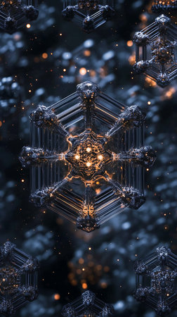 Abstract snowflake on black background. 3d rendering, 3d illustration.の素材