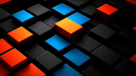 abstract 3d illustration of blue and red cubes in black backgroundの素材