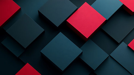 Abstract geometric background with black and red cubes. 3d render illustrationの素材