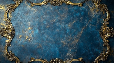 Blue background with golden ornament. Element for design. Template for designの素材