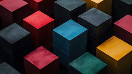 Colorful geometric background of cubes of different sizes. 3d renderingの素材