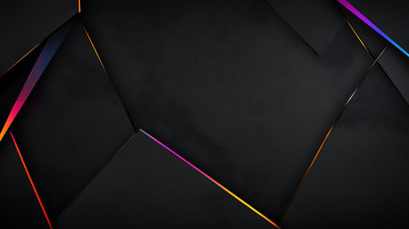 Abstract black geometric background with colored lines. 3d render illustration.の素材