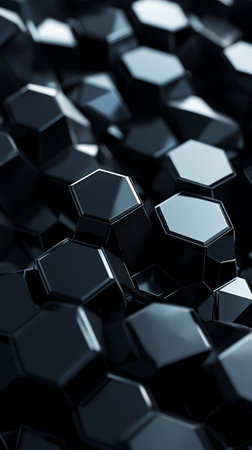 Abstract 3d rendering of black hexagons background. High resolution image.の素材